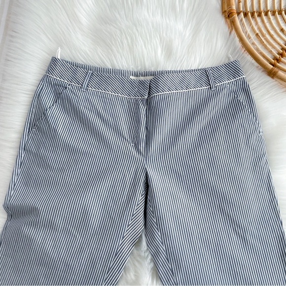 MaxMara Stripe Straight Leg Pants Trousers Silk Cotton Blend Crop Cream Blue - Picture 5 of 14